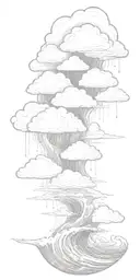 lots of Lightning storm clouds and crashing waves representing uncertainty tattoo design idea