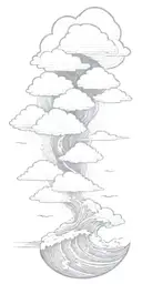 lots of Lightning storm clouds and crashing waves representing uncertainty tattoo design idea
