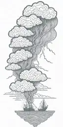 Lightning storm clouds and crashing waves tattoo design idea