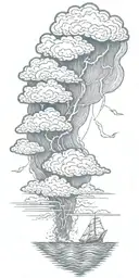 Lightning storm clouds and crashing waves tattoo design idea