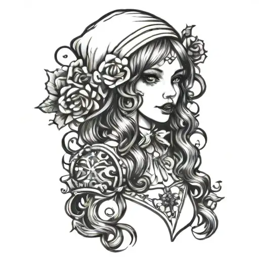 Gothic Tattoo design, slut school girl tattoo design idea