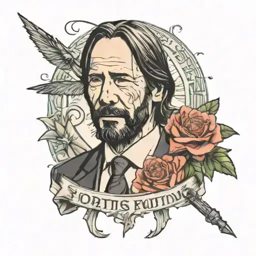 draw a tatoo with John's Wick face and with  words on that face "Fortis Fortuna Adiuvat" tattoo design idea