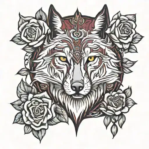 wolf rose azrael dark red family tattoo design idea