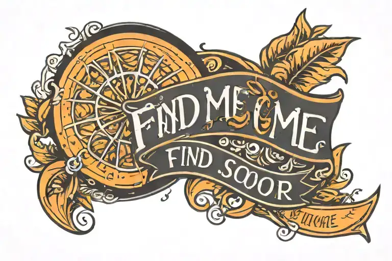 Half orange slice with "find me sooner" lettering in outline tattoo design idea