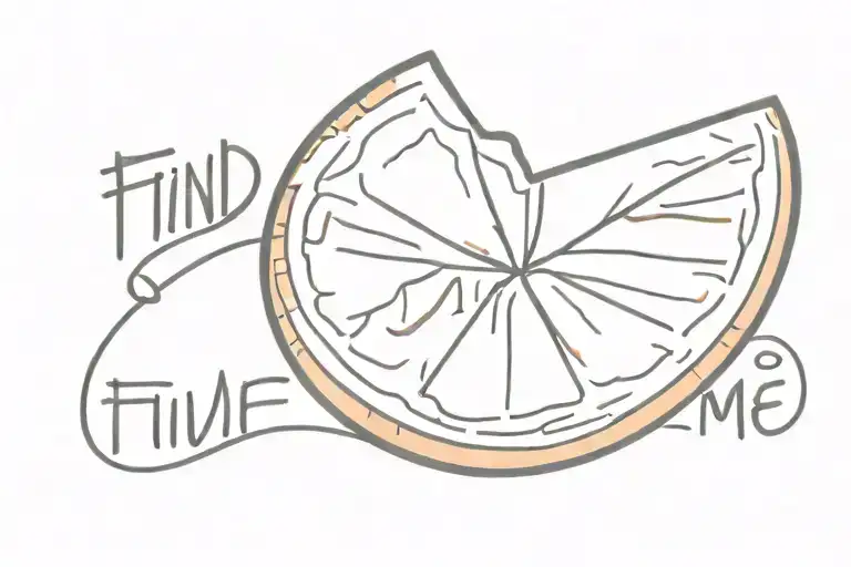 Half orange slice with "find me sooner" lettering in outline tattoo design idea