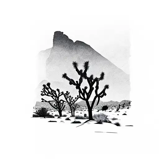 joshua tree with mountain background tattoo design idea