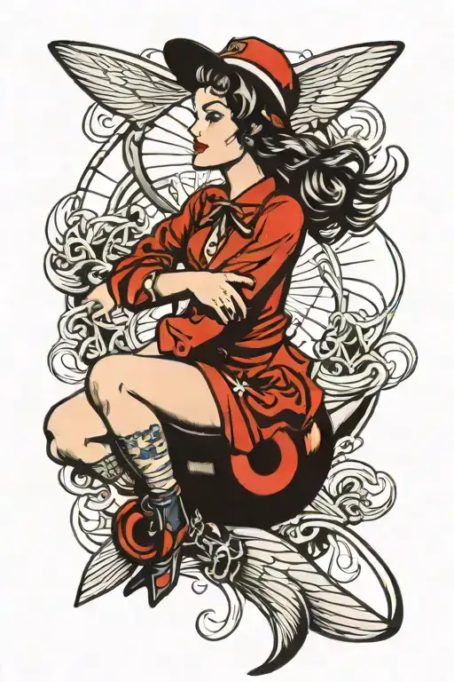 propeller sea girl sitting tattoo design idea