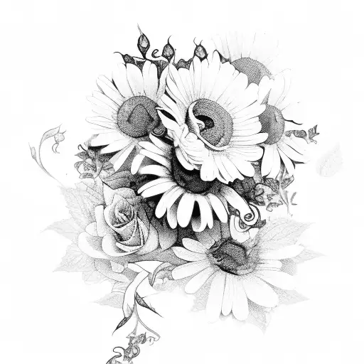 vine with daisies and roses  tattoo design idea