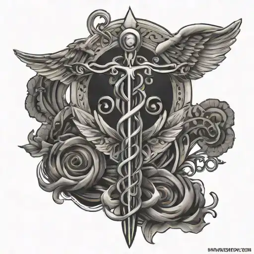 caduceus with mason symbolism tattoo design idea