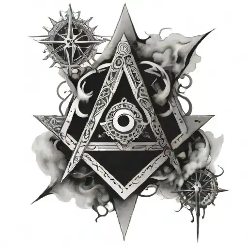freemasonry and the seven hermetic principles represented through abstract symbols tattoo design idea