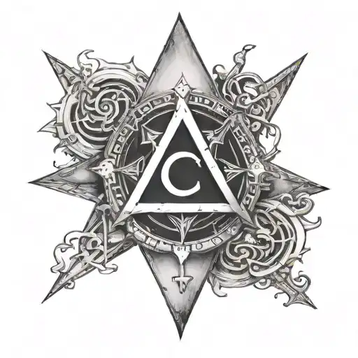 square and compasses  and the seven hermetic principles in a circle tattoo design idea