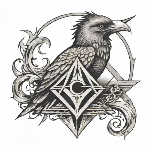 Square and Compasses with Phoenix and Stars tattoo design idea