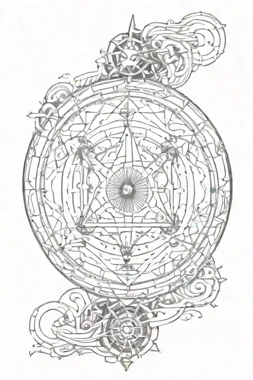 the 7 hermetic principles in a circle inside tattoo design idea