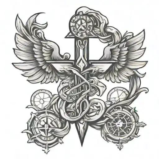 caduceus with masonry square and compass tattoo design idea