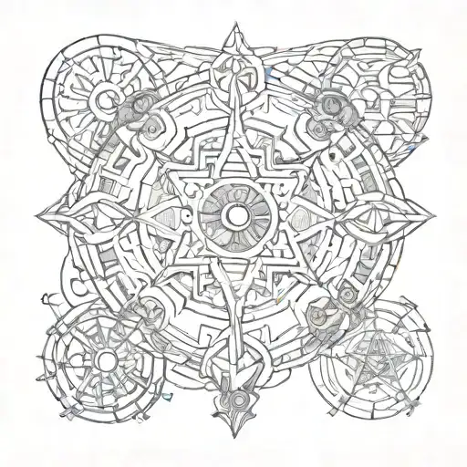 the 7 hermetic principles in a circle inside tattoo design idea