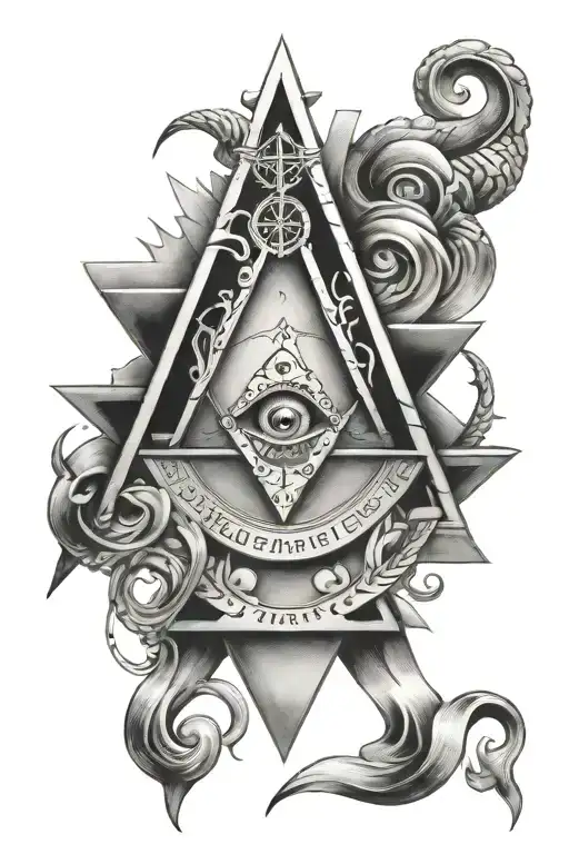 Square And Compasses With The 7 Hermetic Principles  tattoo design idea