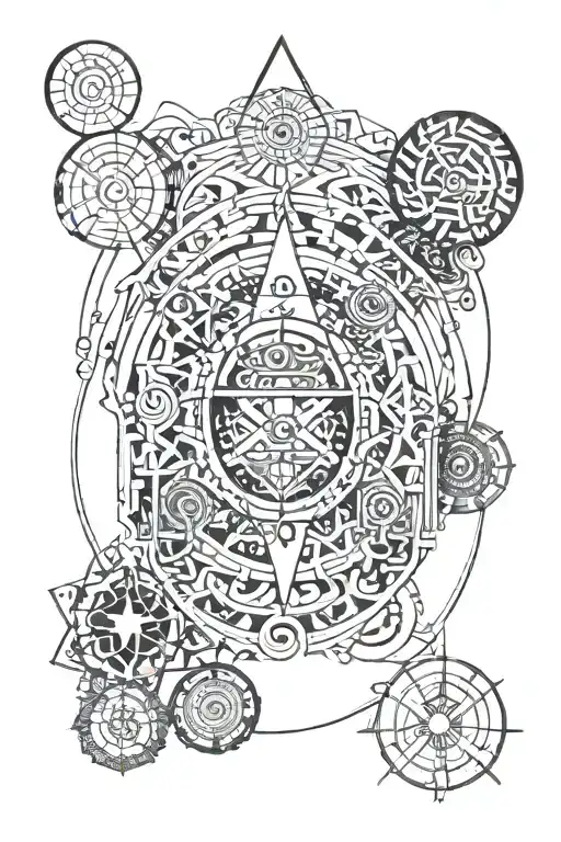 the 7 hermetic principles in a circle inside tattoo design idea