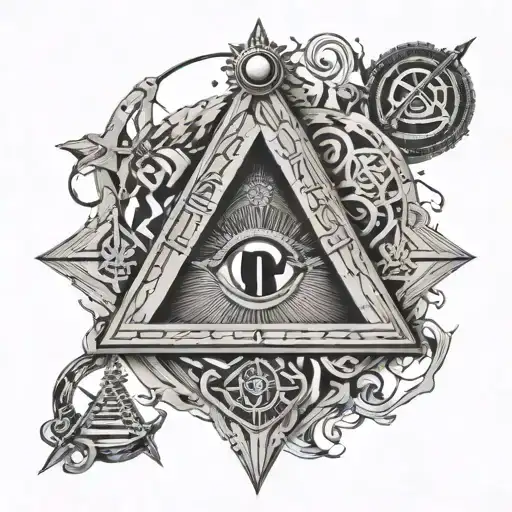 freemasonry and the seven hermetic principles represented through abstract symbols tattoo design idea