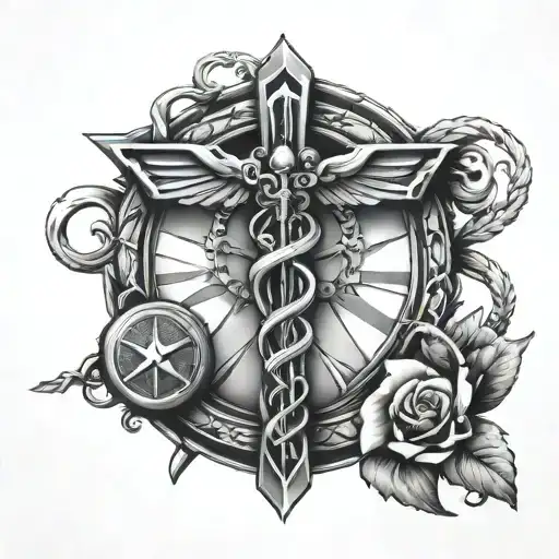 caduceus with the square and compass tattoo design idea