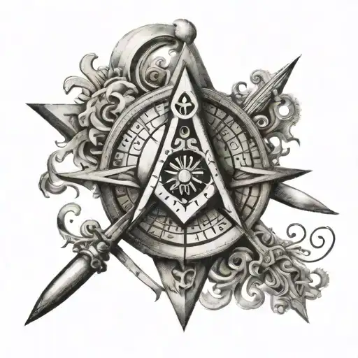square and compass with details symbolising knowledge   tattoo design idea