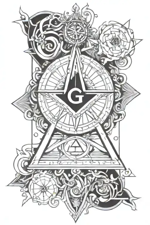 square and compass  with the 7 hermetic principles  tattoo design idea