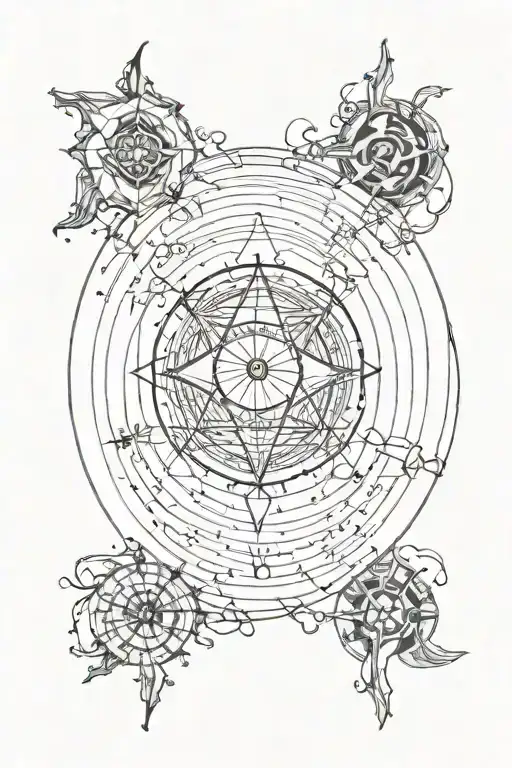 the 7 hermetic principles in a circle inside tattoo design idea