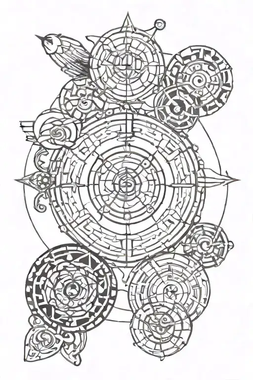 the 7 hermetic principles in a circle tattoo design idea