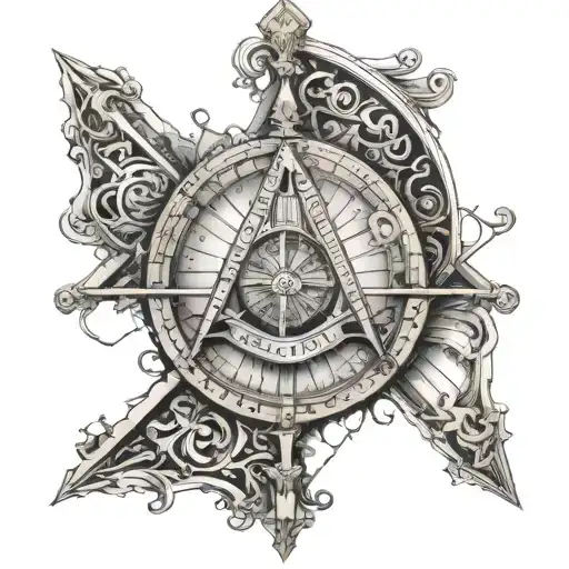 square and compass inside the golden ratio   tattoo design idea