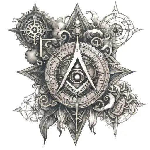 the hermetic principles with square and compass incorporated  tattoo design idea