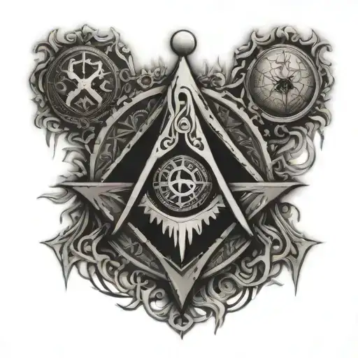 square and compass and the seven hermetic principles  tattoo design idea