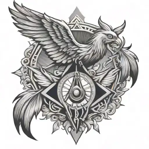 square and compasses, phoenix rising tattoo design idea