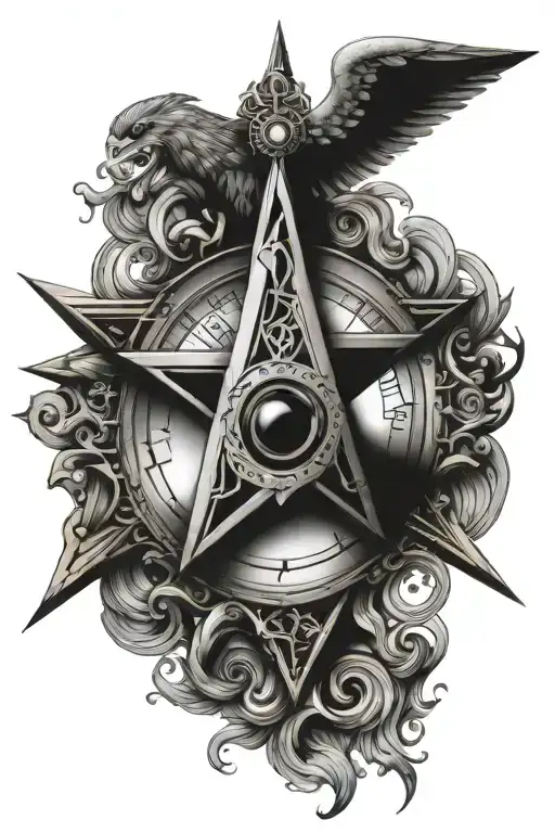 square and compass surrounded by the hermetic principles  tattoo design idea