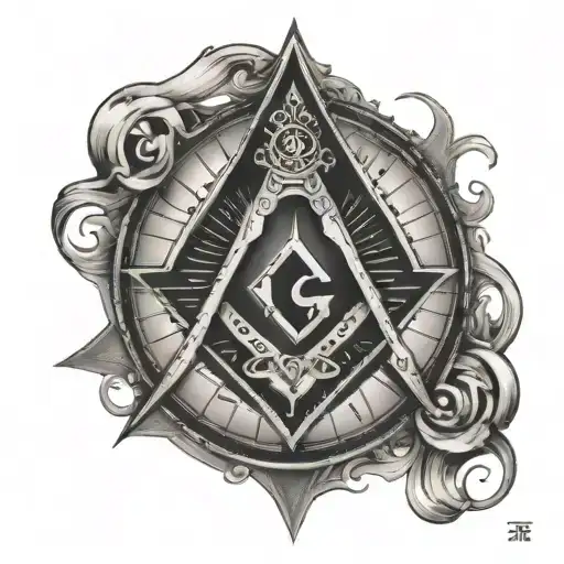 square and compass with hermetic tattoo design idea