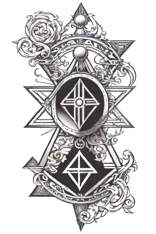 square and compass surrounded by the 7 hermetic principles  tattoo design idea
