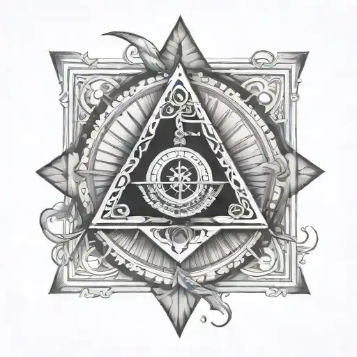 Square and Compasses with the 7 hermetic principles tattoo design idea