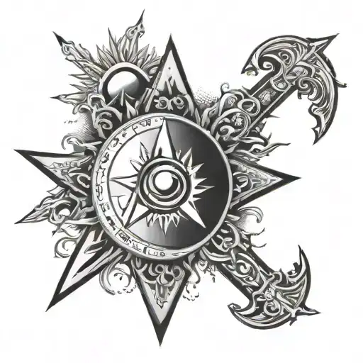 square and compasses with the sun and moon tattoo design idea