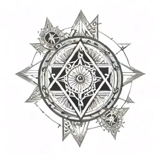 square and compasses  and the seven hermetic principles in a circle tattoo design idea