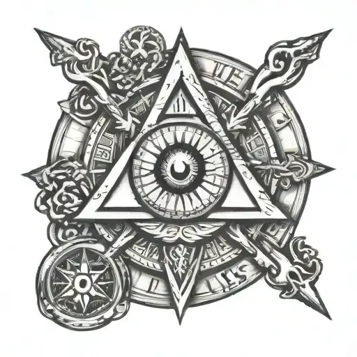 square and compass with eye with the 7 hermetic principles tattoo design idea