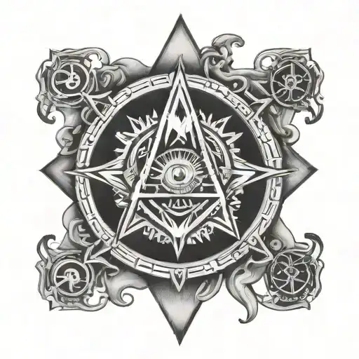 square and compasses  and the seven hermetic principles in a circle tattoo design idea
