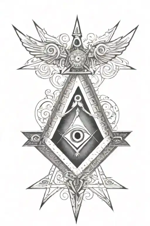 square and compasses and the 7 hermetic principles tattoo design idea