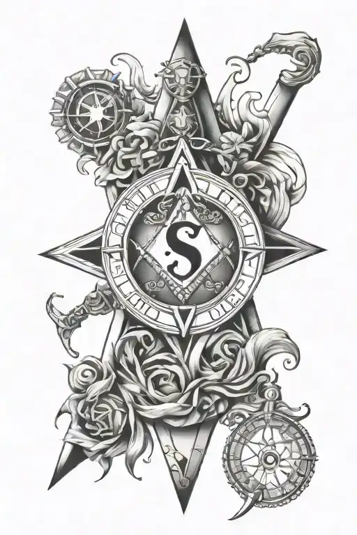 square and compass  with the 7 hermetic principles  tattoo design idea