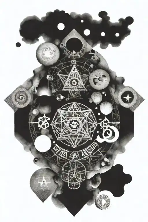 the 7 hermetic principles in a circle inside tattoo design idea