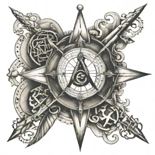 square and compass surrounded by various tattoo design idea