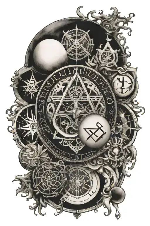 the 7 hermetic principles in a circle tattoo design idea