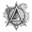 square and compass with the 7 hermetic principles inside the golden ratio tattoo design idea