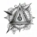 square and compass with the 7 hermetic principles inside the golden ratio tattoo design idea