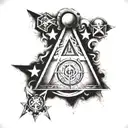 square and compasses  and the seven hermetic principles represented through symbols tattoo design idea