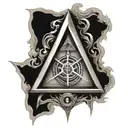 square and compasses  and the seven hermetic principles represented through symbols tattoo design idea