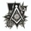 square and compasses  and the seven hermetic principles represented through symbols tattoo design idea