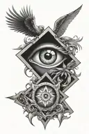 square and compasses, eye inside, phoenix rising tattoo design idea